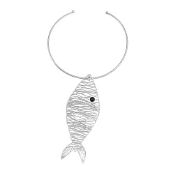 silver Metallic Fish Pendant Necklace for Women - Hip Hop Fashion Accessory