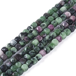 Ruby in Zoisite Natural Ruby in Zoisite Beads Strands, Faceted, Cube, 4.5x4.5x4.5mm, Hole: 0.8mm, about 88pcs/strand, 15.16 inch(38.5cm)