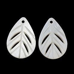 Seashell Color Natural Freshwater Shell Pendants, Leaf Charms, Seashell Color, 23x16x1.5mm, Hole: 1.2mm