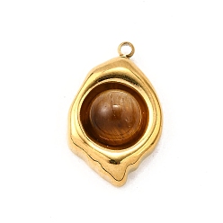 Тигровый глаз 304 подвески из нержавеющей стали с натуральным тигровым глазом овальной формы, ионное покрытие (ip), 21x13.5x6.5 мм, отверстие : 1.5 мм