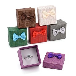 Mixed Color Cardboard Ring Boxes, with Sponge Inside, Square with Bowknot, Mixed Color, 5x5x4cm