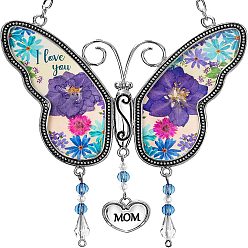 Colorful Mother's Day Butterfly Alloy with Acrylic Wind Chime, Hanging Garden Ornament, Colorful, 150x120x0.4mm
