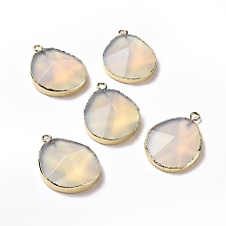 Opalite Opalite Pendants, with Brass Findings, Faceted, Drop, Golden, 31~35x20~25x7~9mm, Hole: 2.5mm