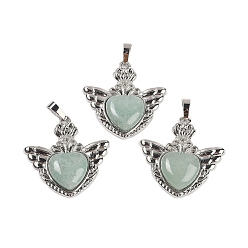 Зеленый Авантюрин Естественный зеленый авантюрин подвески, с реечной обшивкой латунными выводами, платина, без кадмия и без свинца, сердце, 33x32.5x6.5 мм, отверстие : 5x8 мм