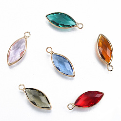 Mixed Color Transparent K9 Glass Pendants, with Light Gold Plated Brass Findings, Cadmium Free & Lead Free, Faceted, Horse Eye, Mixed Color, 18.5x7.5x3.5mm, Hole: 1.8mm