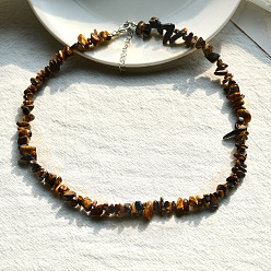 Tiger's Eye Beachy Purple Crystal Collar Necklace for Women - Unique Stone Chips and Beads Jewelry