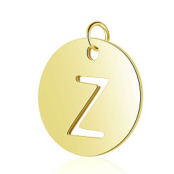 Letter Z 304 Stainless Steel Charms, Flat Round with Letter, Golden, Letter.Z, 12x1mm, Hole: 2.5mm