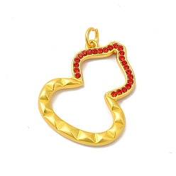 Siam Rack Plating Alloy Rhinestone Pendants with Jump Ring, Gourd Charms, Matte Gold Color, Siam, 30.5x26x3.5mm, Hole: 4mm