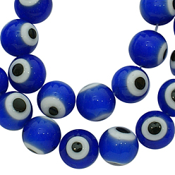 Blue Handmade Italianate Lampwork Beads Strands, Evil Eye Style, Round, Blue, about 12mm in diameter, hole: 2mm, about 31pcs/strand, 14 inch