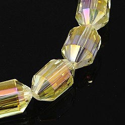 Champagne Yellow Electroplated Glass Beads, Rainbow Plated, Faceted, Lantern, Champagne Yellow, 16x10mm, Hole: 1mm