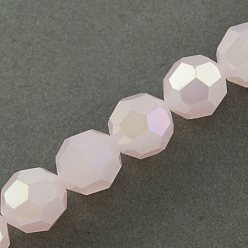 Pink Electroplate Glass Beads Strands, AB Color Plated, Imitation Jade, Faceted(32 Facets), Round, Pink, 4mm, Hole: 0.5mm, about 100pcs/strand, 14.2 inch