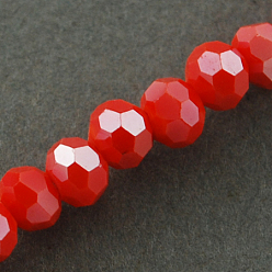 Red Electroplate Glass Beads Strands, Pearl Luster Plated, Imitation Jade, Faceted, Round, Red, 4mm, Hole: 0.5mm, about 100pcs/strand, 14.2 inch