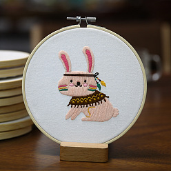 Rabbit DIY Embroidery Kits, Including Printed Cotton Fabric, Embroidery Thread & Needles, Embroidery Hoop, Rabbit Pattern, 160mm