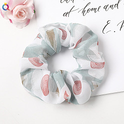 C218 Chiffon Big Flower - Lake Blue Floral Fabric Hair Scrunchie for Ponytail - Charming and Elegant Accessory