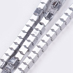 Platinum Plated Electroplate Non-Magnetic Synthetic Hematite Beads Strands, Cube, Platinum Plated, 3x3x3mm, Hole: 0.5mm, about 132pcs/strand, 15.7 inch(9.8cm)