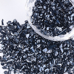 Prussian Blue Plated Glass Seed Beads, For Nail Art Decoration Accessories, No Hole/Undrilled, Chips, Prussian Blue, 2~7x1~5x0.5~2mm, about 450g/bag