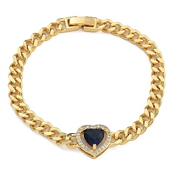 Средно-синий Браслеты из латуни с фианитами и микропаве со звеньями и подвесками, реальный 18 k позолоченный, светло-синий, 6-7/8 дюйм (17.5 см)