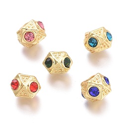 Mixed Color Brass Micro Pave Cubic Zirconia Beads, Polygon, Real 18K Gold Plated, Mixed Color, 6x8x8mm, Hole: 2.6mm