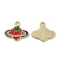 Light Grey Alloy Enamel Pendants, Strawberry Charms, Golden, Light Grey, 14.5x17x1.5mm, Hole: 1.8mm