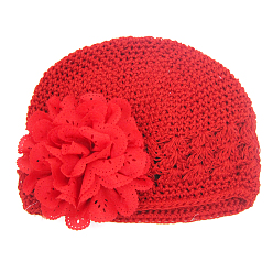 Красный Ручная работа вязания крючком детская шапочка, цветок, красные, 180 мм
