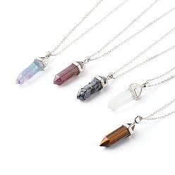 Mixed Stone Bullet Shaped Natural Mixed Gemstone Pendant Necklaces, with 304 Stainless Steel Chain Extender & Zinc Alloy Lobster Claw Clasps, 16.53 inch(42cm), 2mm