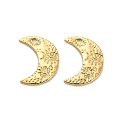 Plaqué 18K Or Véritable Pendentifs en acier inoxydable, lune avec oeil, placage ionique (ip), réel 304 k plaqué or, 18mm, Trou: 28x21x2mm