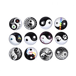 Mixed Color Glass Cabochons, Half Round with Yin Yang Pattern, Mixed Color, 25x8mm, 12pcs/set