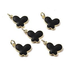 Черный Латунь эмаль прелести, очарование бабочки, с целью перехода в кольце, стойки покрытие, долговечный, без свинца и без кадмия, реальный 18 k позолоченный, чёрные, 8.5x12.5x1.5 мм, отверстие : 2 мм