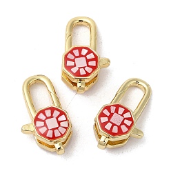Красный Латунные эмалированные застежки-лобстеры, с оболочкой, долговечный, без свинца и без кадмия, реальный 18 k позолоченный, круглые, красные, 18x10x6.5 мм, отверстие : 1.5 мм