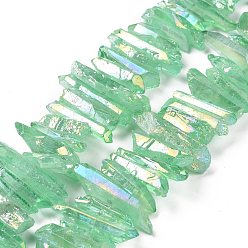 Medium Aquamarine Natural Quartz Crystal Points Beads Strands, Dyed, Nuggets, Medium Aquamarine, 15~30x4~8x4~7mm, Hole: 1mm, 8 inch