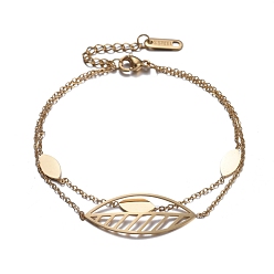Golden 304 Stainless Steel Multi-strand Bracelets, with Cable Chains and Lobster Claw Clasps, Horse Eye, Golden, 6-3/8 inch(16.2cm)