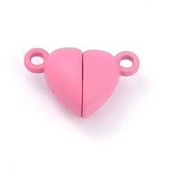 Pink Alloy Magnetic Clasps with Loops, Heart, Pink, 15x9.5x6mm, Hole: 1.5mm