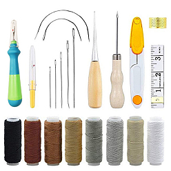 Mixed Color Leather Working Tools Kit, Including Stitching Needles, Waxed Thread, Scissors, Awl, Tape Measure and Sewing Thimble, for DIY Leather Craft, Mixed Color, 22pcs/set