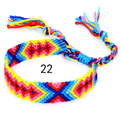 FireBrick Cotton Braided Rhombus Pattern Cord Bracelet, Ethnic Tribal Adjustable Brazilian Bracelet for Women, FireBrick, 5-7/8~14-1/8 inch(15~36cm)