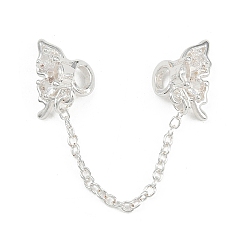 Посеребрённый Европейские защитные цепи с бабочкой из латуни и прозрачным кубическим цирконием, 925 серебро покрытием, 74 мм, отверстие : 3.5 мм