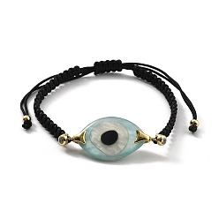 Аква Браслеты из акриловых звеньев от сглаза, вощеные нейлоновые регулируемые браслеты для парной дружбы, с медью и фианитом, стойки покрытие, долговечный, без кадмия и без свинца, реальный 18 k позолоченный, вода, внутренний диаметр: 3-5/8 дюйм (9.1 см)