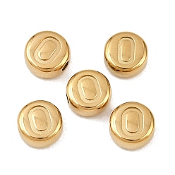 Letter O 304 из нержавеющей стали бусы, плоско-круглые, ионное покрытие (ip), реальный 18 k позолоченный, Письмо O, 7x3.5 мм, отверстие : 1.6 мм
