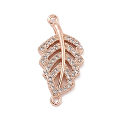 Розовое Золото Стойка покрытие латунь микропаве прозрачный кубический цирконий полые листовые соединители подвески, долговечный, без свинца и без кадмия, розовое золото , 25.5x12.5x2.5 мм, отверстия : 1 mm и 1.4 мм