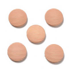 Light Salmon Opaque Acrylic Beads, with Enamel, Flat Round with Stripe Groove Pattern, Light Salmon, 25x7mm, Hole: 1.6mm