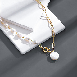 Pearl Necklace XL0020-GD Natural Freshwater Pearl Necklace for Women - Fashionable Copper Chain Collarbone Chain with Pearls for Sweaters