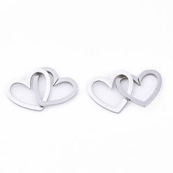 Stainless Steel Color 201 Stainless Steel Linking Rings, Quick Link Connectors, Laser Cut, Heart, Stainless Steel Color, 11x12x1mm, Inner Diameter: 5x10mm, about 2pcs/set