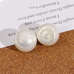 White Acrylic Beads, Imitation Pearl, Half Drilled, Half Round, White, 20x18mm