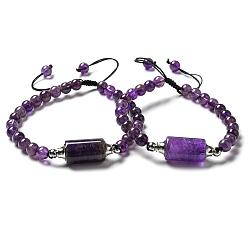 Amethyst Natural Amethyst Column Link Bracelet, Braided Adjustable Bracelet, Inner Diameter: 2-1/8~3-1/8 inch(5.5~7.8cm)