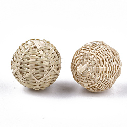 Antique White Handmade Reed Cane/Rattan Woven Beads, For Making Straw Earrings and Necklaces, No Hole/Undrilled, Round, Antique White, 20~30mm