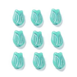Turquoise Plating Opaque Acrylic Beads, Metal Enlaced, Tulip, Turquoise, 16x11.5x7mm, Hole: 2mm, about 670pcs/500g