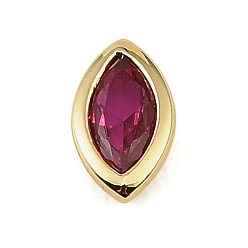 Medium Violet Red Brass Pave Cubic Zirconia Cabochons, Horse Eye, Faceted, Pointed Back, Rack Plating, Long-Lasting Plated, Cadmium Free & Lead Free, Real 18K Gold Plated, Medium Violet Red, 8x4.5x2mm
