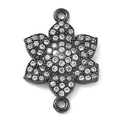 Черный Цвет Металла Стойка покрытие латунь микропаве прозрачный кубический цирконий цветок соединительные подвески, долговечный, без свинца и без кадмия, металлический черный , 22x15x3 мм, отверстие : 1.2 мм