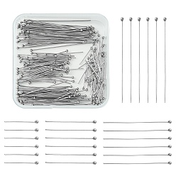 Stainless Steel Color 200Pcs 4 Styles 304 Stainless Steel Ball Head Pins for Craft Jewelry Making, Stainless Steel Color, 21 Gauge, 20~50x0.7mm, Head: 2mm, 50pcs/style
