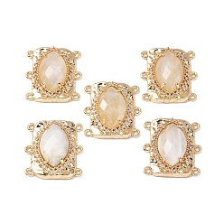 Лунный Камень Латунные многорядные звенья с микропаве из кубического циркония и натуральным лунным камнем, овальные, граненые, стойки покрытие, 22x20x6~7 мм, отверстие : 1.2 мм
