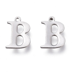 Letter B 304 Stainless Steel Charms, Laser Cut, Alphabet, Stainless Steel Color, Letter.B, 12x8.5x0.8mm, Hole: 1mm